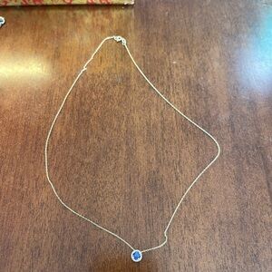Elegant 14k YELLOW Gold Necklace with Blue sapphire and Diamond Pendant